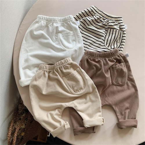 Ahuyic Long Pants for Kids,Boys Girls Casual Pants 0-2Y Loose Casual Trousers with Elastic Waist for Everyday Play and Comfortable,3 Months Brown