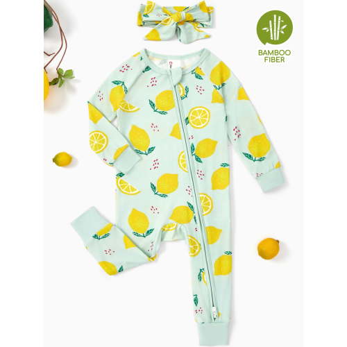 PatPat Baby Pajamas with Bamboo Viscose Sleep N Play Baby Girl Gifts Snug Fit 2-Way Zipper Romper Jumpsuit with Headbands Newborn 0-3 Months