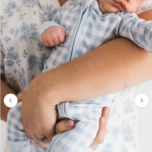 Blue Gingham Zipper Romper – In My Jammers