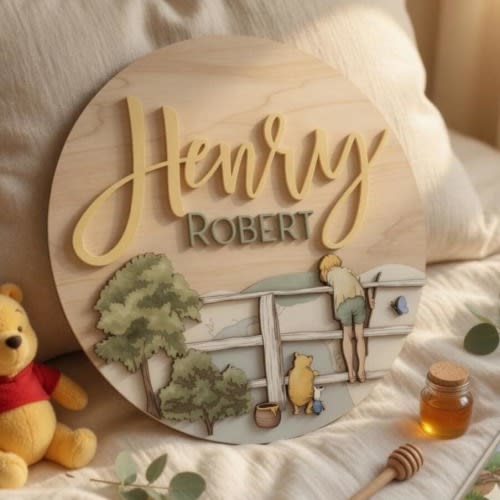 Personalized Pooh Nursery Wooden Sign, Custom Winnie the Pooh Sign, Personalized Pooh Nursery Decor, Disney Baby Shower Gift