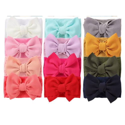 Cinaci 12 Pack Oversized Colorful Solid Stretchy Nylon Headbands with Big Bow Large Knot Hair Bows Soft Elastic Hair Bands Hair Accessories Wide Headwraps for Newborn Baby Girls Infants Toddlers Kids