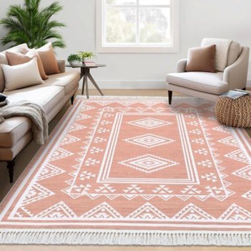 4 * 6Washable Foldable Vintage Floral Fringed Edge Rug Soft Thin Carpet Non-Slip Backing & Stain
