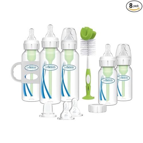 Dr. Brown's Natural Flow® Anti-Colic Options+™ Narrow Bottle to Sippy Gift Set with Soft Silicone Sippy Spout, Removable Silicone Handles, Travel Cap and Bottle Brush