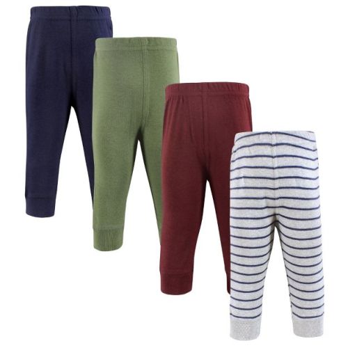 Hudson Baby Boys Cotton Pants and Leggings, Stripe Burgundy Olive, 0-3 Months