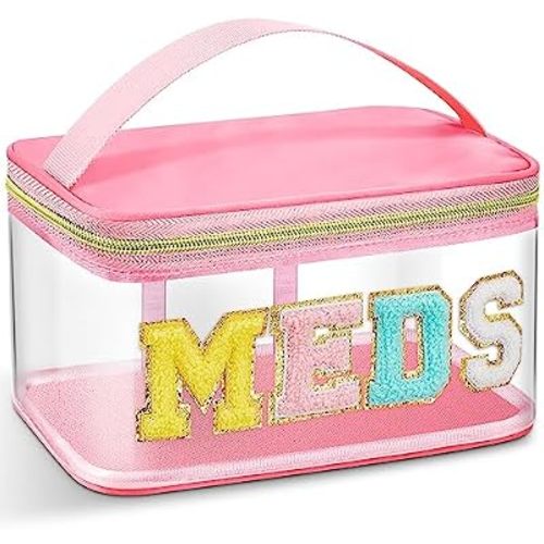 Geetery Meds Travel Bag Pink, Meds Chenille Letter Clear