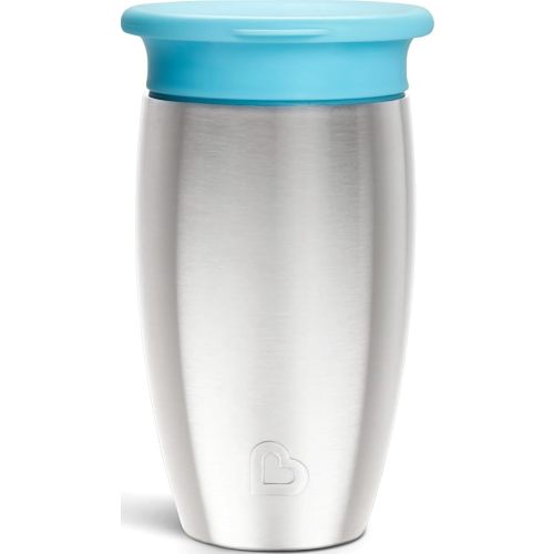 Munchkin Stainless Steel Sippy Cups for Toddlers 1-3, Spill Proof Miracle 360 Cup, Insulated, 10 Ounce, Blue