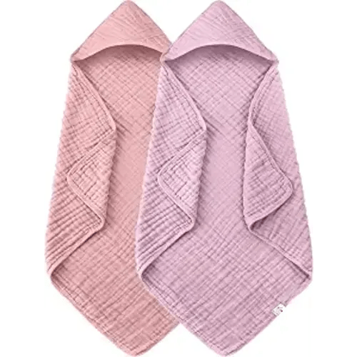 Spotted Play 2 Pack Hooded Baby Towels - 100% Muslin Cotton for Newborns, Infants, Toddlers - Large 32x32 Inch Size - Highly Absorbent and Essential for Newborn Care, Light Sakura