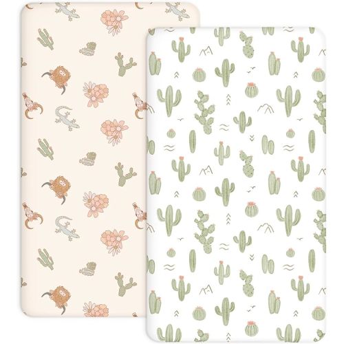 Crib Sheets for Boys and Girls, 2 Pack Fitted Baby Sheets for Standard Toddler Mattress 28" x 52", Soft Breathable Jersey Knit Baby Bedding (Honeybee Dreams)