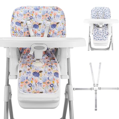 Baby High Chair Cover Replacement, Reversible & Waterproof High Chair Cushion Pad Home & Restaurant use, Includes 5-Point Harness Strap, Chair Not Included - Blue