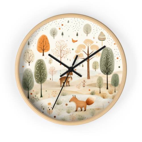 Woodland Nursery Wall Clock - wooden frame, black hands
