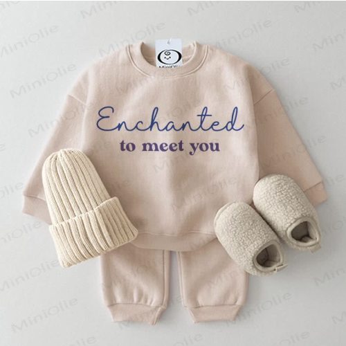 ENCHANTED TO MEET YOU Baby Sweatshirt 2-piece Beige Set