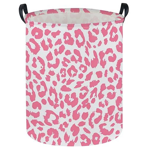 Pink Leopard Print Hamper,Baby Laundry Hamper,Waterproof Collapsible Baby Storage Baskets for Kid Room Decor,Clothes Organizer Basket,Gift Baskets(Pink Leopard Print)