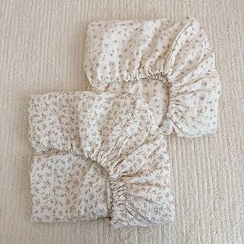 BuLuTu Cotton Muslin Baby Crib Sheets for Standard Crib and Toddler Mattress 52"x28", Chic Shabby Floral Print Boys Girls Fitted Sheets, 2 Pack, Soft Breathable, Camellia & Pink Floral