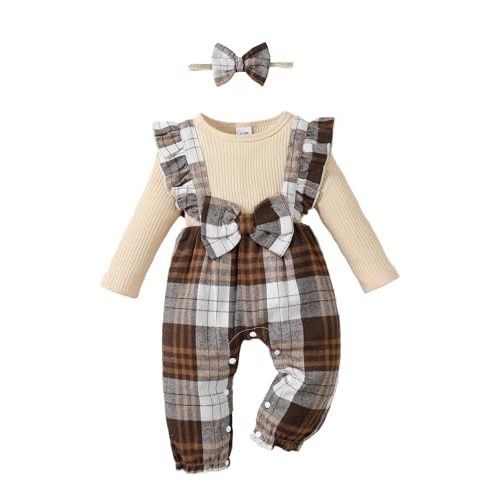 Newborn Infant Baby Girl Clothes Fall Winter Plaid Long Sleeve Jumpsuit One Piece Romper Bodysuit Baby Overalls Outfits