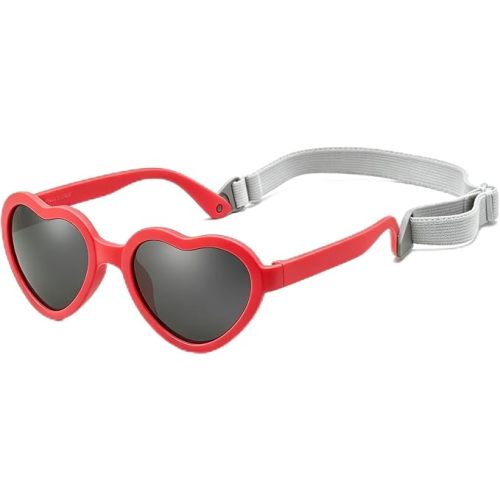 Baby Sunglasses Flexible Polarized Heart Shaped Sunglasses with Strap for Toddler Newborn Infant Ages 0-24 Months