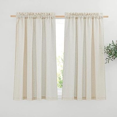 NICETOWN Natural Linen Curtains for Bedroom, Decorative Rod Pocket Semi Sheer Curtains & Drapes Privacy Assured with Light Through for Bedroom/Farmhouse, W55 x L54, Sold as 2 Panels