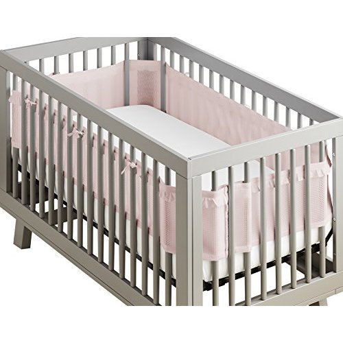 BreathableBaby Breathable Mesh Crib Liner – Deluxe Ruffle Collection – Blush – Fits Full-Size Four-Sided Slatted and Solid Back Cribs – Anti-Bumper