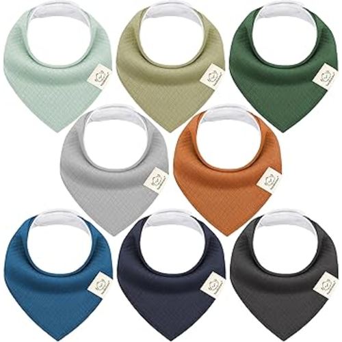 KeaBabies 8-Pack Bandana Bibs for Baby Girls, Boys - Organic Cotton Baby Bibs for Drooling & Teething Newborn, Toddler, Infant 0-36 months, Extra Soft, Absorbent Cloth with Snaps (Hunter/Quin)