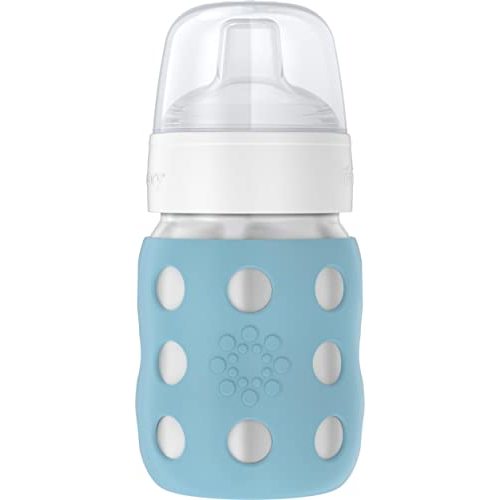 Lifefactory 8-Ounce Stainless-Steel Vacuum-Insulated Wide-Neck Baby Bottle with Sippy Nipple, Denim (LS2251WDE4)