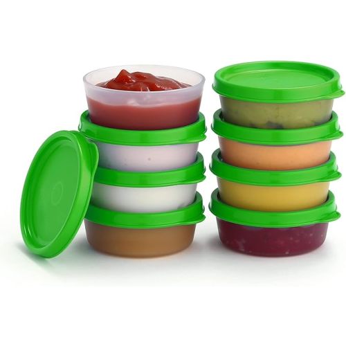 Condiment Cups Containers with Lids- 8 pk. 2.3 oz.Salad Dressing Container to go Small Food Storage Containers with Lids- Sauce Cups Leak proof Reusable Plastic BPA free for Lunch Box Picnic Travel