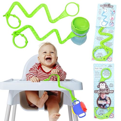 Brilli Baby Cup Catcher Patented Safety Tether Strap, Attach Sippy Cups, Bottles, Pacifiers & More to Stroller, High Chair, Car Seat, Made in USA, Food Grade, Dishwasher Safe, Aqua/Navy