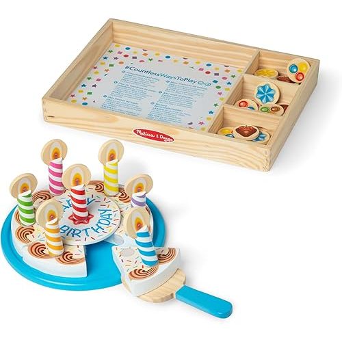 Melissa & Doug Birthday Party Cake - Wooden Play Food with Mix-n-Match Toppings and 7 Candles