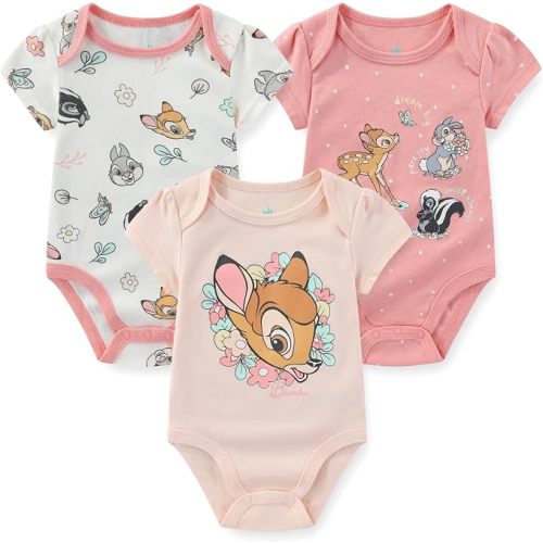 Disney Bambi Baby Girls 3 Pack Bodysuit for Newborn and Infant