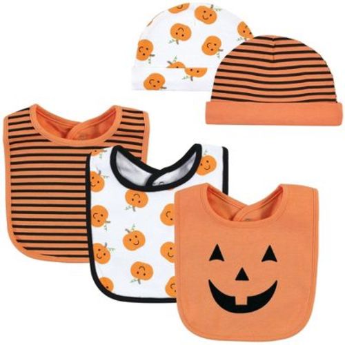 Hudson Baby Unisex Baby Cotton Bib and Headband or Caps Set, Pumpkin, One Size