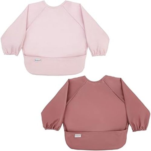 ALVABABY Baby Bibs Mess Proof Baby Bib Full Sleeve 2 Packs Waterproof Bib for Toddlers Tug Proof Closure Waterproof Washable Adjustable Girls Feeding Bib 2WDJ05-CA