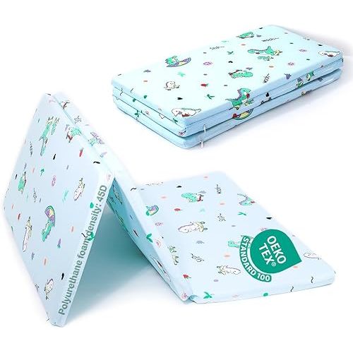 2025 Upgraded Pack and Play Mattress 38" x 26" Soft Firm Premium Foam Pack N Play Mattresses Odorless Breathable Comfort Baby Foam Portable Playpen Mattresses (Tri-fold Dinosaur)