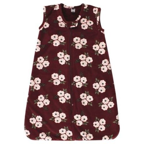 Hudson Baby Infant Girl Plush Faux Fur Sleeping Bag, Wearable Blanket, Burgundy Floral, 6-12 Months