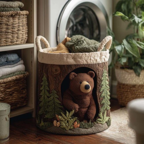 Forest Bear Quilted Laundry Basket GFTOHD11716