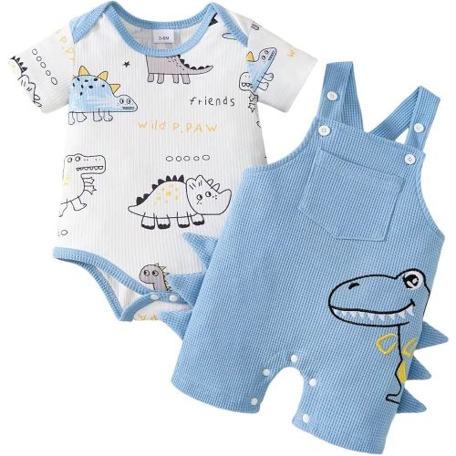 Baby Boy Clothes Cute Summer Outfits Infant Dinosaur Romper Cartoon Suspender Overalls Shorts Set 0-18 Months