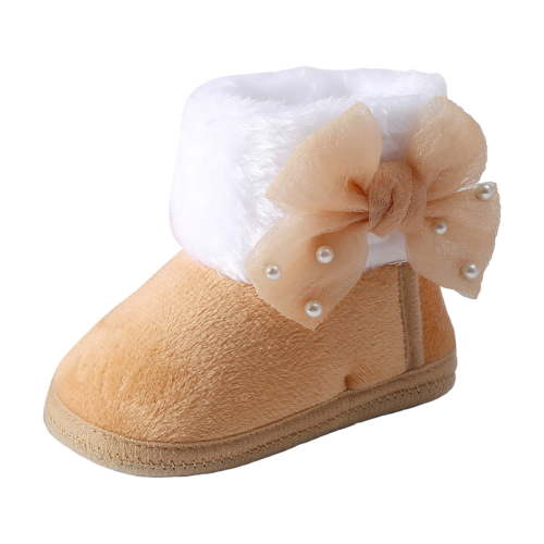 Gibobby Fleece Baby Booties, Three Snap Baby Slippers, Unisex Baby Gifts, Non-Slip Newborn Booties for Boys and Girls, Infant Baby Shower Shoes Months(Khaki,0-3 Months)