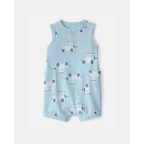 Baby Boy Car Waffle-Knit Sleeveless Romper - Blue | Carter's