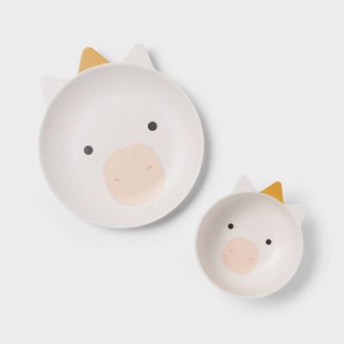 Kids' 2pc Bamboo and Melamine Unicorn Dinnerware Set White - Pillowfort™: Kids Plates & Bowls, Animal Theme