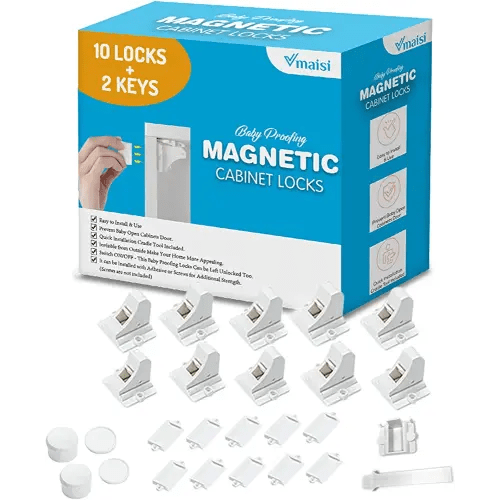 Vmaisi Adhesive Magnetic Locks for Cabinets & Drawers (10 Locks and 2 Keys)