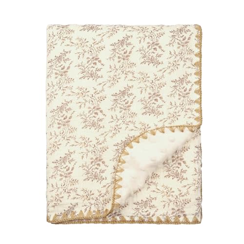 Baby Blanket 40x40 Inches,Muslin Cotton and Minky Dotted Double Layer Soft Receiving Blanket for Newborn Toddler,Hibiscus