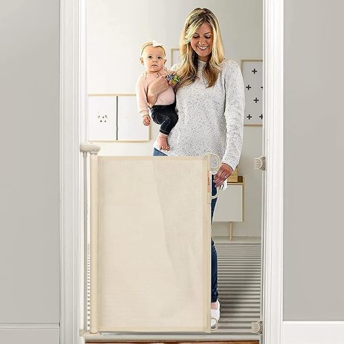 Retractable Baby Gate, Momcozy Extra Wide Mesh Baby Gates for Stairs, 33" Tall, Extends to 71" Wide, Pet Dog Gate for Doorways, Stairs, Hallways, Indoor/Outdoor