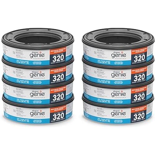 Diaper Genie Essentials Round Refill - Unscented Film Refills - Holds Up to 2,560 Newborn Diapers, For Complete and Expressions Pails, Blue, 8-Pack