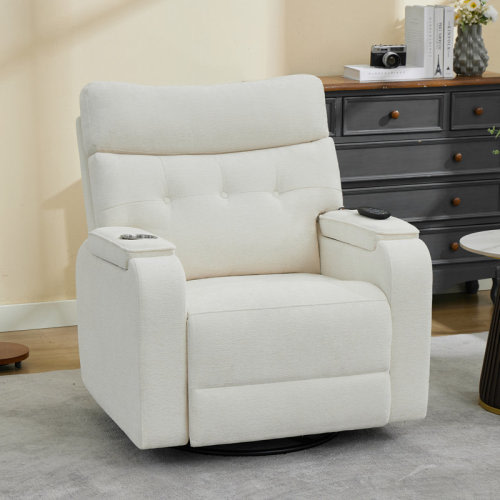 Latitude Run® Modern Chenille Swivel And Rocker Power Recliner Chair With Timing And Type-C Port | Wayfair