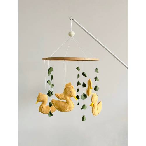 Duck Nursery Mobile: Handmade Felt Ducks & Leaves