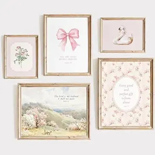 Nursery Christian Wall Art Bible Verses Canvas Wall Decor Baby Girl Room Poster Vintage Pink Nursery Prints Decor Floral Bow Swan Artwork Jesus Scripture Picture for Bedroom 8x10x5 Inch Unframed