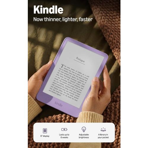 Amazon Kindle 16GB (newest model), Now thinner, lighter, and faster, 6" display, Without Lockscreen Ads, Ube