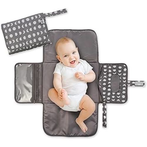 Tiny Twinkle Portable Diaper Changing Pad – Foldable, Waterproof & Compact Travel Changing Mat with Storage | Smart Wipes Pocket for On-The-Go Parents(Luna)