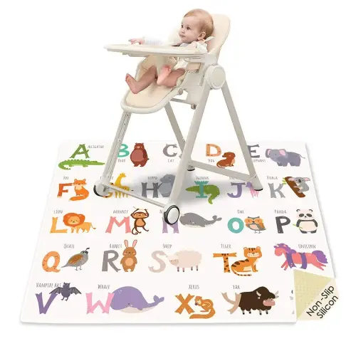 Splat Mat for Under High Chair, 51" SI Anti-Slip Waterproof Multipurpose Splash Mat, Washable High Chair Mat Floor Protection Table Cloth Portable Picnic Play Mat with Early Education Pattern