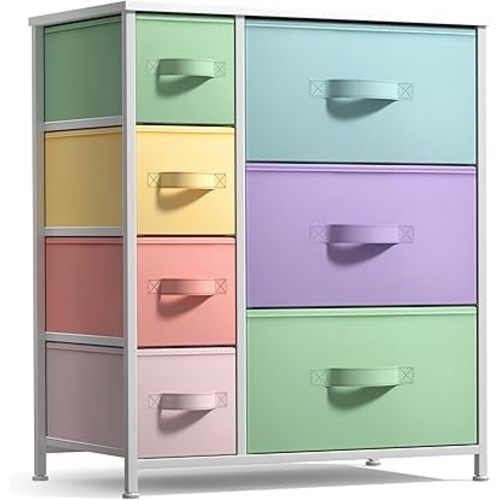 Sorbus Nightstand with 7 Drawers - Bedside Furniture & Night Stand End Table Dresser for Home, Bedroom Accessories, Office, College Dorm, Steel Frame, Wood Top (7-Drawer, Pastel/White)