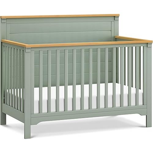 daVinci Shea 4-in-1 Baby Crib Convertible to Toddler Bed, Daybed, Full-Size Bed - FSC, GREENGUARD Gold Certified Wood Crib, Conversion Kits Sold Separately - 4 Adjustable Heights, Light Sage and Honey