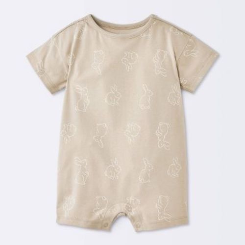 Baby Boys' Bunny Graphic Short Sleeve Romper - Cloud Island™ Tan Newborn