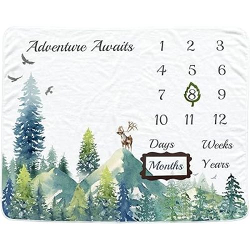 Baby Monthly Milestone Blanket for Boys & Girls, Baby Month Blanket, Soft Flannel Photography Background Prop Blankets, Mountain…